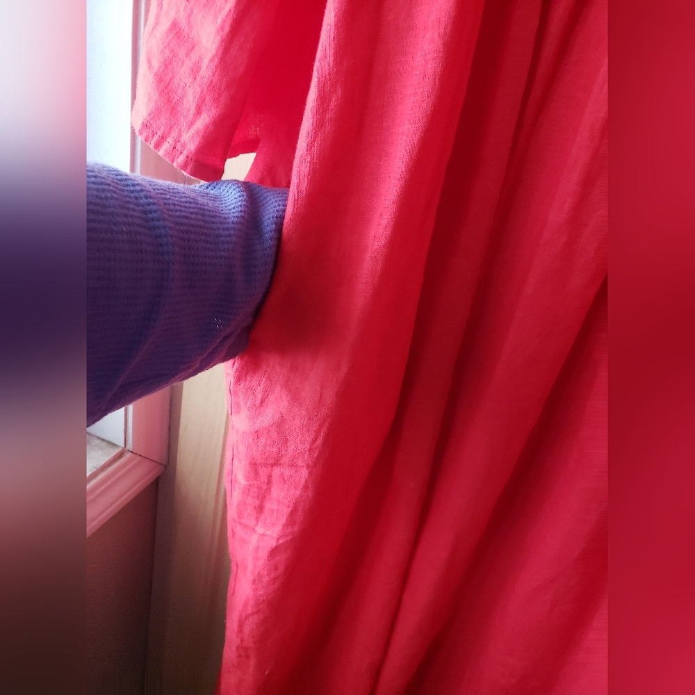 CULTURE Linen Blend  Red V-Neck Dress With Pockets - Picture 6 of 10